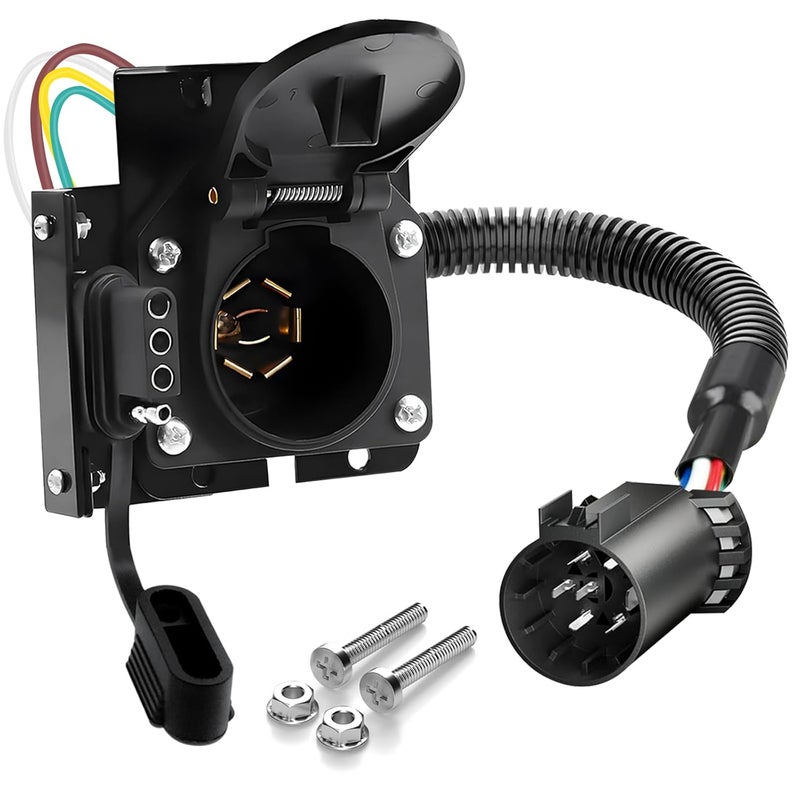 Seamaka 7 Way Trailer Plug,7-Way Blade and 4-Way Flat Trailer Wiring Adapter for Ford,Dual-Output 7 and 4 pin Truck Plug with Mounting Bracket for Truck RV - Image 1